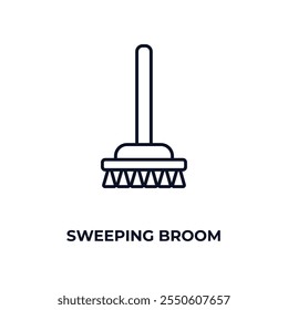 sweeping broom  outline icon. Linear vector from construction concept. Thin line sweeping broom  icon isolated on white background