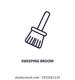 sweeping broom outline icon.  Thin line icon from construction collection. Editable vector isolated on white background