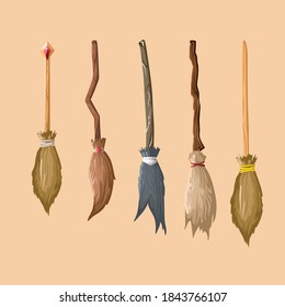 sweeping broom set with old style for decoration of halloween