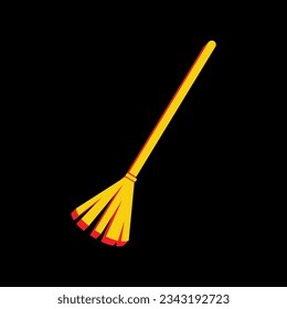 Sweeping broom sign. 3D Extruded Yellow Icon with Red Sides a Black background. Illustration.