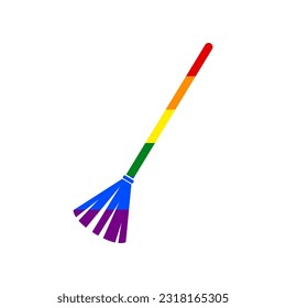 Sweeping broom sign. Rainbow gay LGBT rights colored Icon at white Background. Illustration.