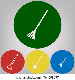 Sweeping broom sign. Vector. 4 white styles of icon at 4 colored circles on light gray background.