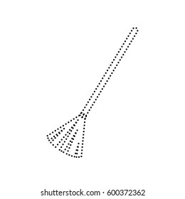 Sweeping broom sign. Vector. Black dotted icon on white background. Isolated.