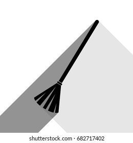 Sweeping broom sign. Vector. Black icon with two flat gray shadows on white background.