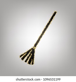 Sweeping broom sign. Vector. Blackish icon with golden stars at grayish background.