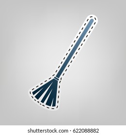 Sweeping broom sign. Vector. Blue icon with outline for cutting out at gray background.
