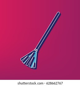 Sweeping broom sign. Vector. Blue 3d printed icon on magenta background.