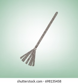 Sweeping broom sign. Vector. Brown flax icon on green background with light spot at the center.