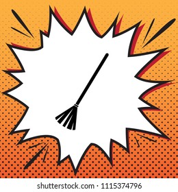 Sweeping broom sign. Vector. Comics style icon on pop-art background.