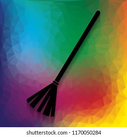 Sweeping broom sign. Vector. Flat style black icon on white.