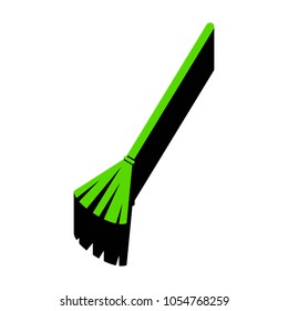 Sweeping broom sign. Vector. Green 3d icon with black side on white background. Isolated.