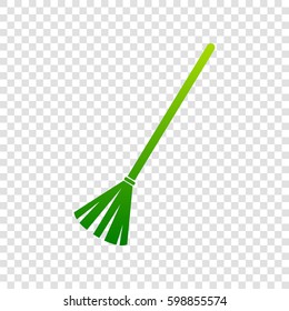Sweeping broom sign. Vector. Green gradient icon on transparent background.