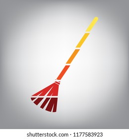 Sweeping broom sign. Vector. Horizontally sliced icon with colors from sunny gradient in gray background.