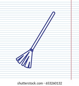 Sweeping broom sign. Vector. Navy line icon on notebook paper as background with red line for field.