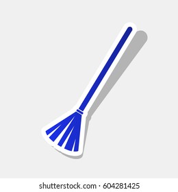 Sweeping broom sign. Vector. New year bluish icon with outside stroke and gray shadow on light gray background.