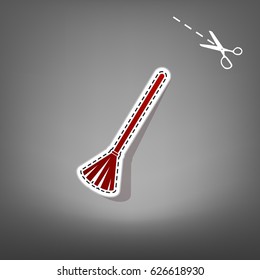Sweeping broom sign. Vector. Red icon with for applique from paper with shadow on gray background with scissors.