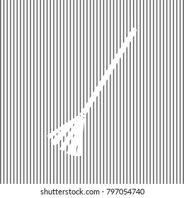 Sweeping broom sign. Vector. White icon on grayish striped background. Optical illusion.