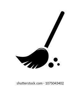 Sweeping broom. Vector icon for presentation, training, marketing, design, web. Can be used for creative template, logo, sign, craft. Isolated on white background. Vector black silhouette.