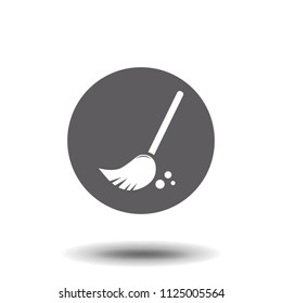 Sweeping broom. Vector icon for presentation, training, marketing, design, web. Can be used for creative template, logo, sign, craft. Isolated on white background. Vector black silhouette.