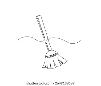 Escova de vassoura ou esboço de desenho de vassoura ilustração. um desenho de linha contínua de varredor.