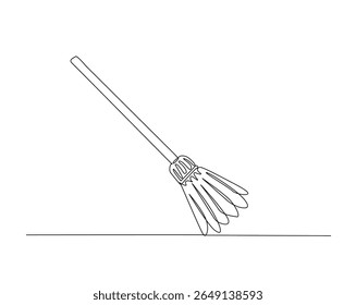 Escova de vassoura ou esboço de desenho de vassoura ilustração. um desenho de linha contínua de varredor.