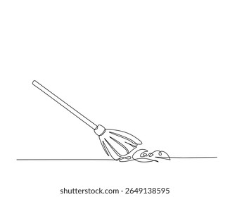 Escova de vassoura ou esboço de desenho de vassoura ilustração. um desenho de linha contínua de varredor.
