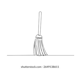 Escova de vassoura ou esboço de desenho de vassoura ilustração. um desenho de linha contínua de varredor.