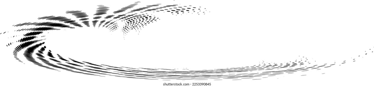 Sweeping dotted halftone semi-oval frame. Dynamic and playful. Vector.