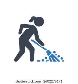 Sweeping Floor Cleaning Icon On White Background