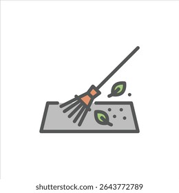 ícone de contorno cheio de jardim varrendo. ilustração de linha de cor de vassoura.