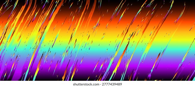 Sweeping horizontal brush strokes in a full rainbow spectrum, accented by textured scratches and drops against a black backdrop. The sense of movement makes this perfect for inclusive sports branding, cinematic Pride transitions, and bold website banners.