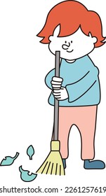 sweeping leaves smile kid child