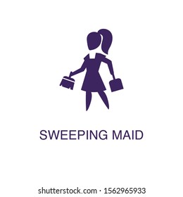 Sweeping maid element in flat simple style on white background. Sweeping maid icon, with text name concept template