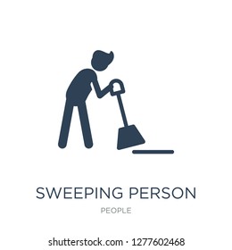 sweeping person icon vector on white background, sweeping person trendy filled icons from People collection, sweeping person vector illustration