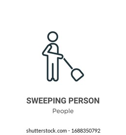 Sweeping person outline vector icon. Thin line black sweeping person icon, flat vector simple element illustration from editable people concept isolated stroke on white background