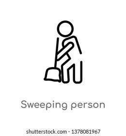 sweeping person vector line icon. Simple element illustration. sweeping person outline icon from people concept. Can be used for web and mobile