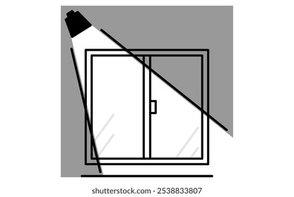 Fenster mit Sensorbeleuchtung, Kriminalprävention und Home Security Schwarz-Weiß-Symbole, Vektorgrafik