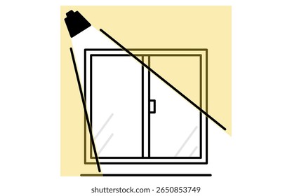 Sweeping windows with sensor lights, Crime Prevention and Home Security Icons, Vector Illustration