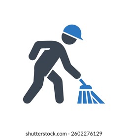 Sweeping Worker Icon On White Background