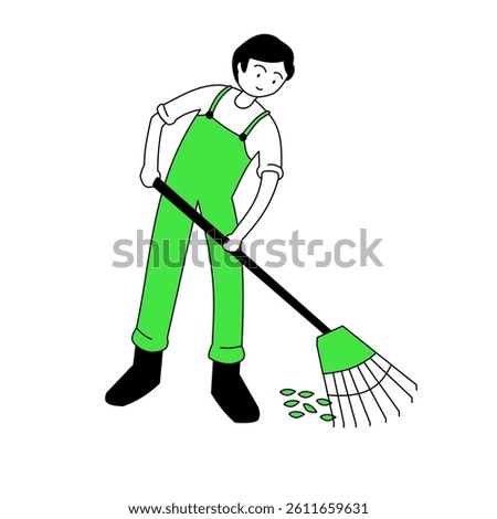 sweeping the yard of organic waste