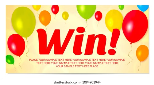 Sweepstakes Banner (Win Prizes) With Balloons. Useful For Birthday Gift Card, Competition, Contest 