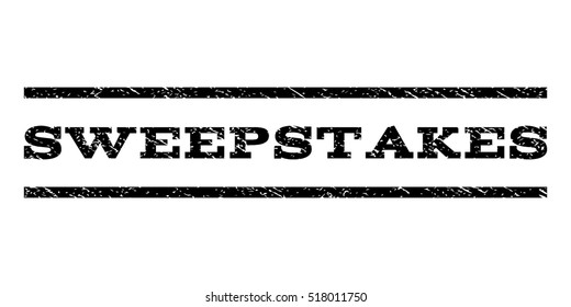 Sweepstakes watermark stamp. Text tag between horizontal parallel lines with grunge design style. Rubber seal stamp with dust texture. Vector black color ink imprint on a white background.