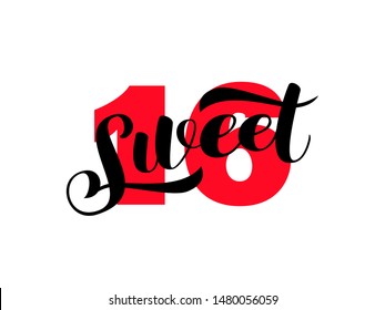 Sweet 16 brush  lettering. Vector illustration for card or clothes