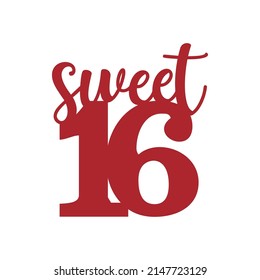 Sweet 16 cake topper design. Sweet Sixteen Birthday Celebrating. Flat vector design suitable for laser cutting and  plotters.
Cake decoration. Unisex - boys and girls.