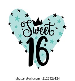 Sweet 16 - fashionable decoration for birthday. Good for greeting card, poster, invitation card, textile print, and other gift design.