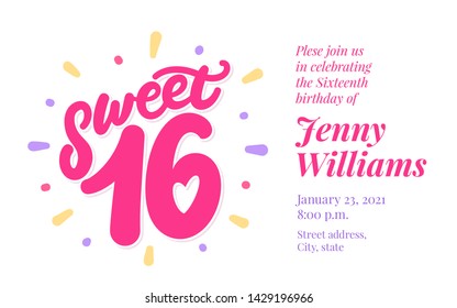 Sweet 16 Invitation. Vector Lettering.