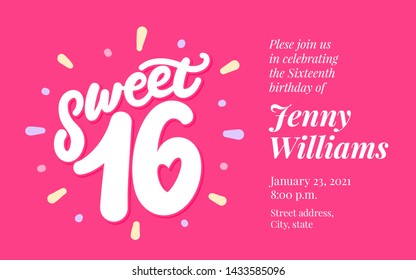 Sweet 16 Invitation. Vector Lettering.