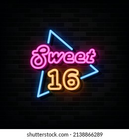 Sweet 16 Neon Signs Vector