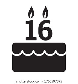 Sweet 16 / sixteen birthday cake for celebration flat vector icon for food apps and websites