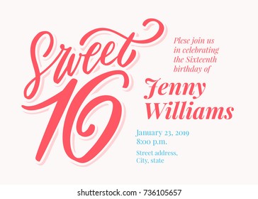 Sweet 16. Sixteenth Birthday Invitation Template.
